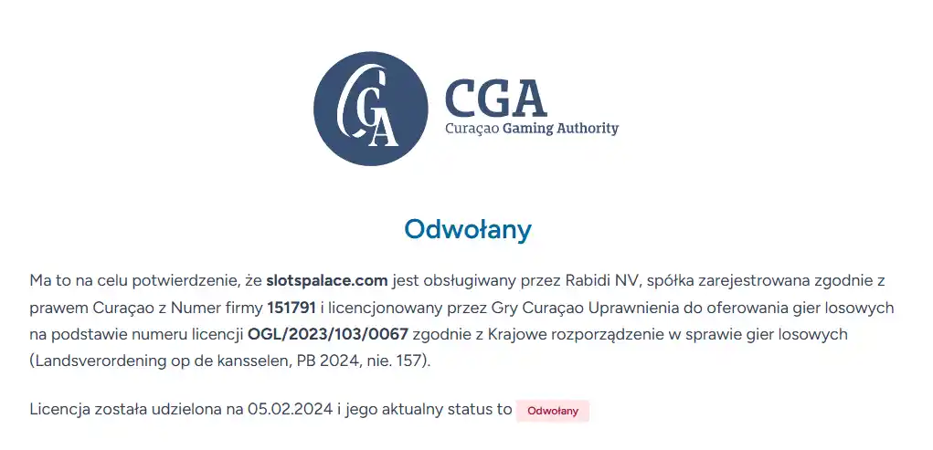 Rekord licencyjny operatora z numerem licencji i listą domen